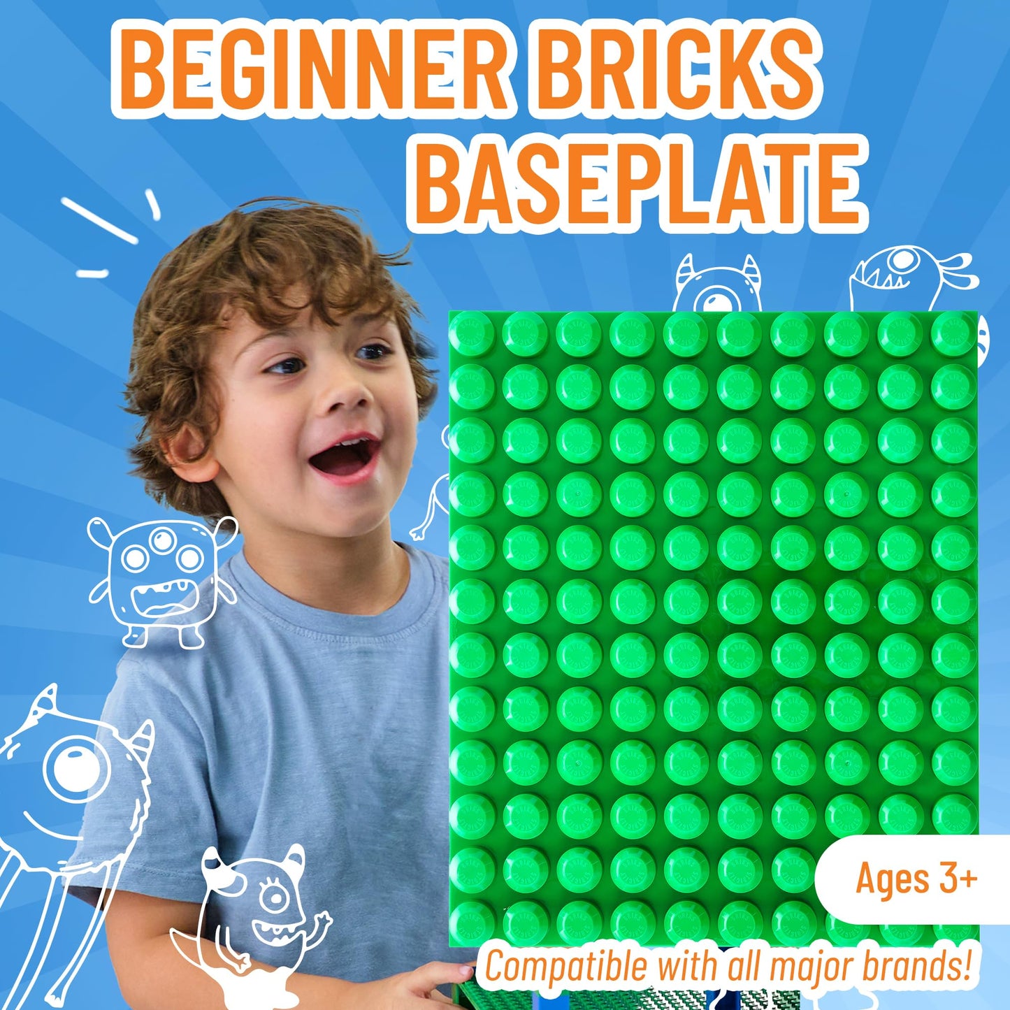 Strictly Briks Mega Toy Building Block Baseplate, Beginner Bricks Stackable Plate, Large Pegs for Toddlers, Compatible with All Major Brands, Kids Gift, Green, 12.5 x 15 inches