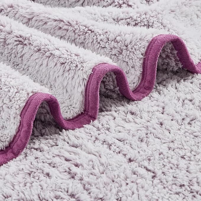 EMME Fuzzy Blanket Soft Fleece Throw Blankets for Women, Fluffy Sherpa Throws(Plush Purple,90"x90")