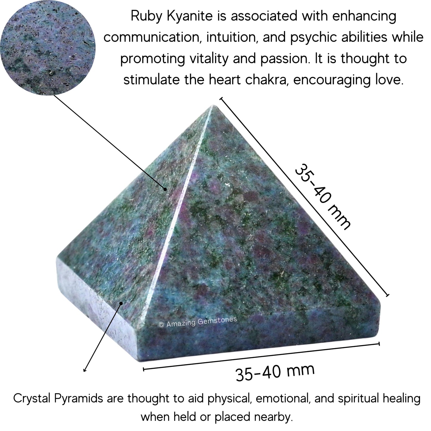 Amazing Gemstone Ruby Kyanite Pyramid Crystal Healing Stones - 1.5" Great Pyramid Figurine of Natural Stone Pyramid for Meditation, Reiki, Chakra Balancing and Crystal Pyramids Grid
