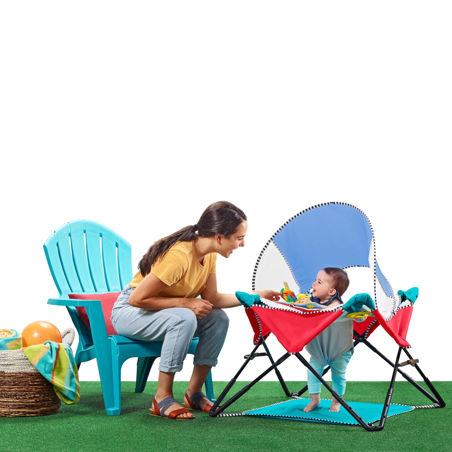 Bright Starts, Pop 'N Jump Portable Baby Activity Center, Indoor Outdoor Use, Lightweight, Carrying Bag, Canopy, 6-12 Months (Animals)