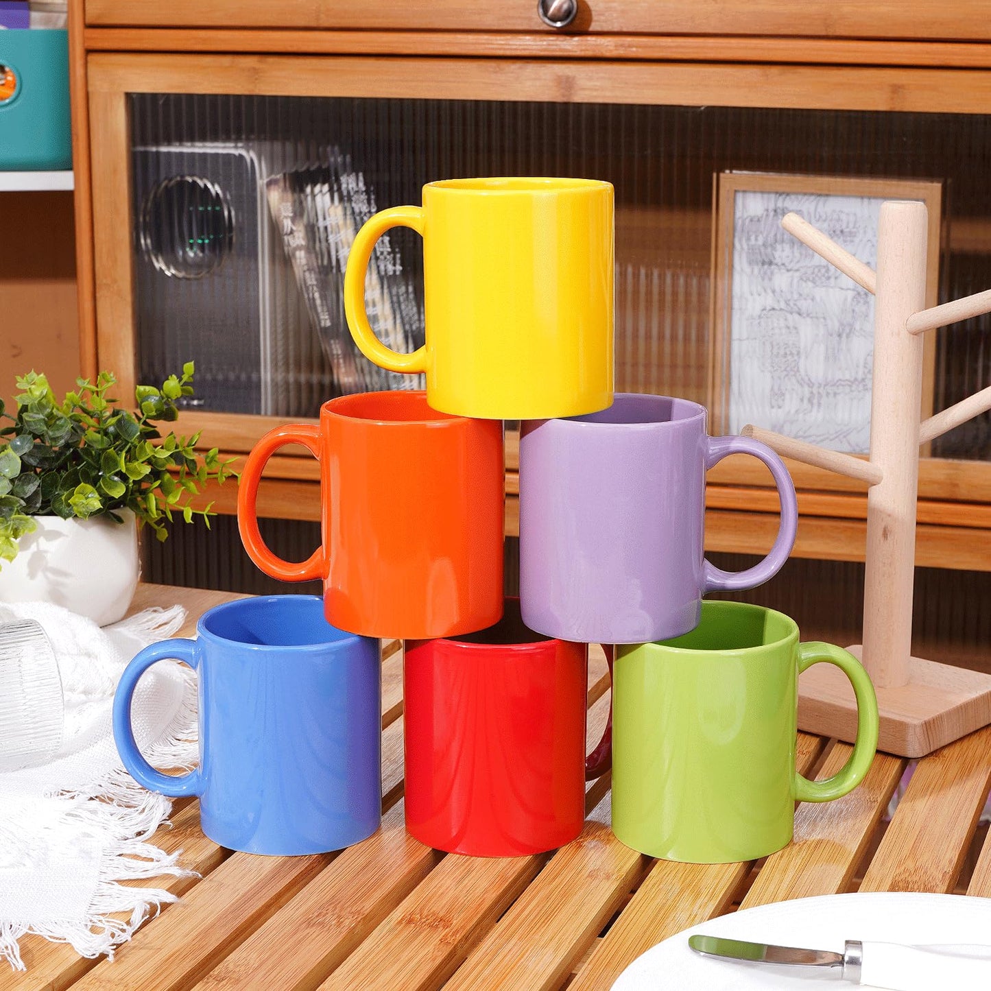SZNIUSHAO Multi-Coloured Ceramic Mugs Set of 6-11.2 oz / 330ml-Coffee Mugs-Cappuccino-Tea Cups- Hot Chocolate Cups (Warm color, Large)