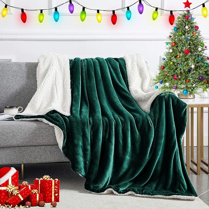 IR Imperial Rooms Sherpa Fleece Throw Blanket Twin Size for Couch - Thick and Warm Fluffy Emerald Green Blankets for Winter, Soft and Fuzzy Twin Blanket for Bed, 60x80 Inches