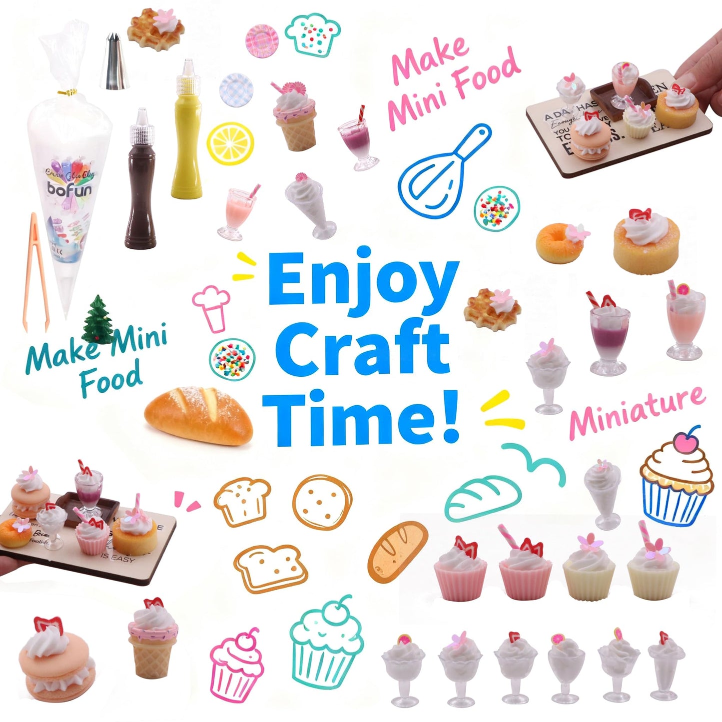 BoFUN DIY No-Bake Miniature Food Craft Kit - 1/12 Scale Dollhouse Kitchen Accessories, Hobby Craft Set for Teens Adults Ages 12+, Creative Art Project (Bake DIY)