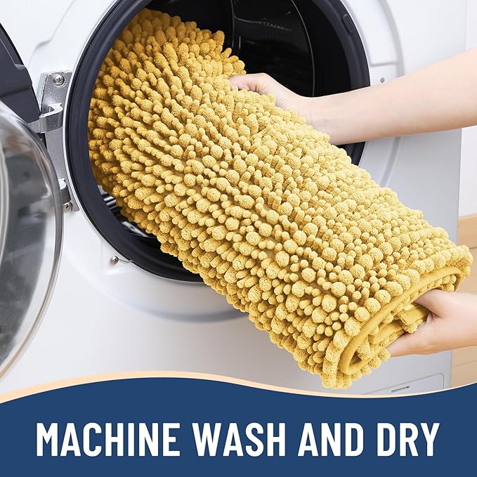Arotive Luxury Chenille Bathroom Rug Mat, Extra Soft Thick Absorbent Shaggy Bath Rugs, Non-Slip Machine Wash Dry, Plush Bath Mats for Bathroom, Shower and Tub, 36x24, Yellow