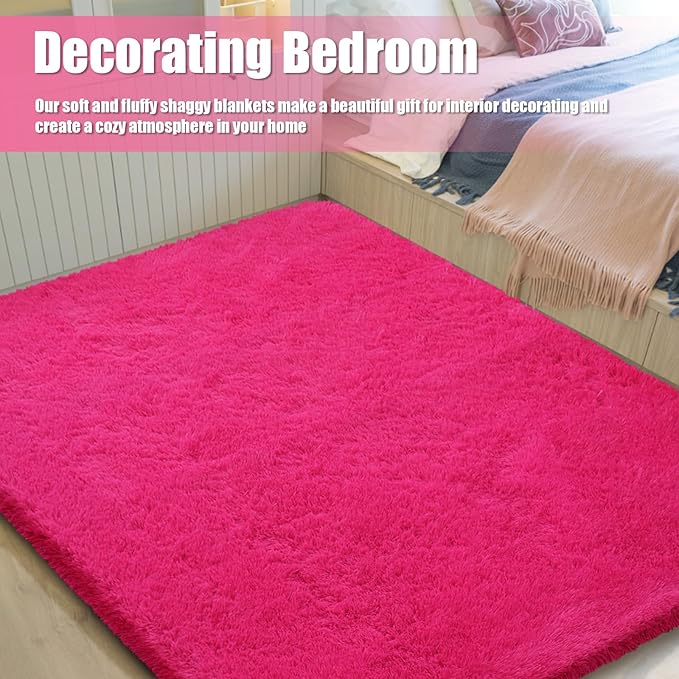 8x10 Fluffy Area Rugs for Living Room,Shag Area Rug for Bedroom,Soft Fuzzy Rug Non-Shedding Indoor Plush Carpet for Kids Bedroom Nursery Home Decor,Hot Pink
