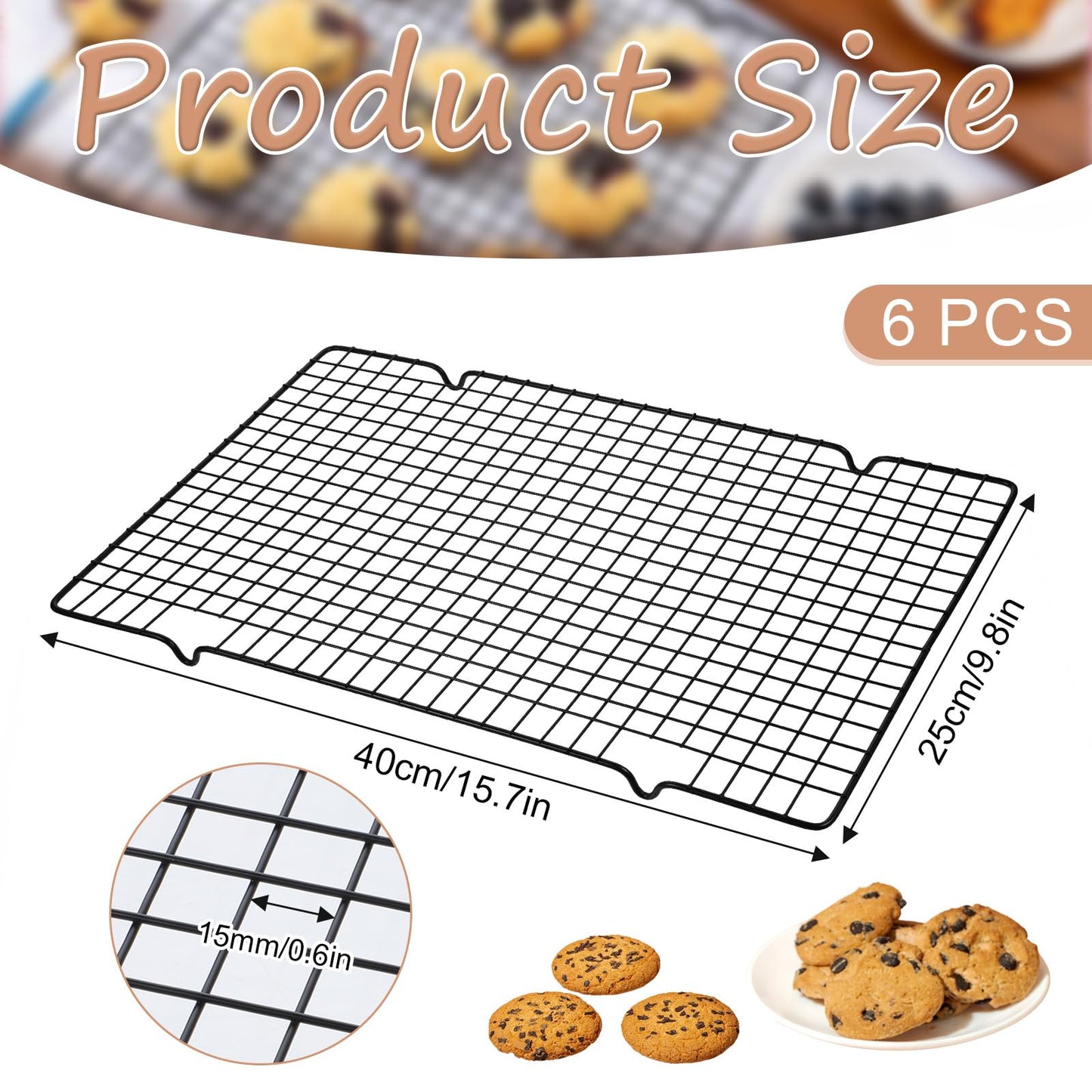 6 Packs Cooling Racks 16"x10" Baking Rack for Cooking and Baking Oven Wire Rack Cooling Drying Roasting Rack Heavy Duty Baking Rack for Roasting Cooking Grilling Drying