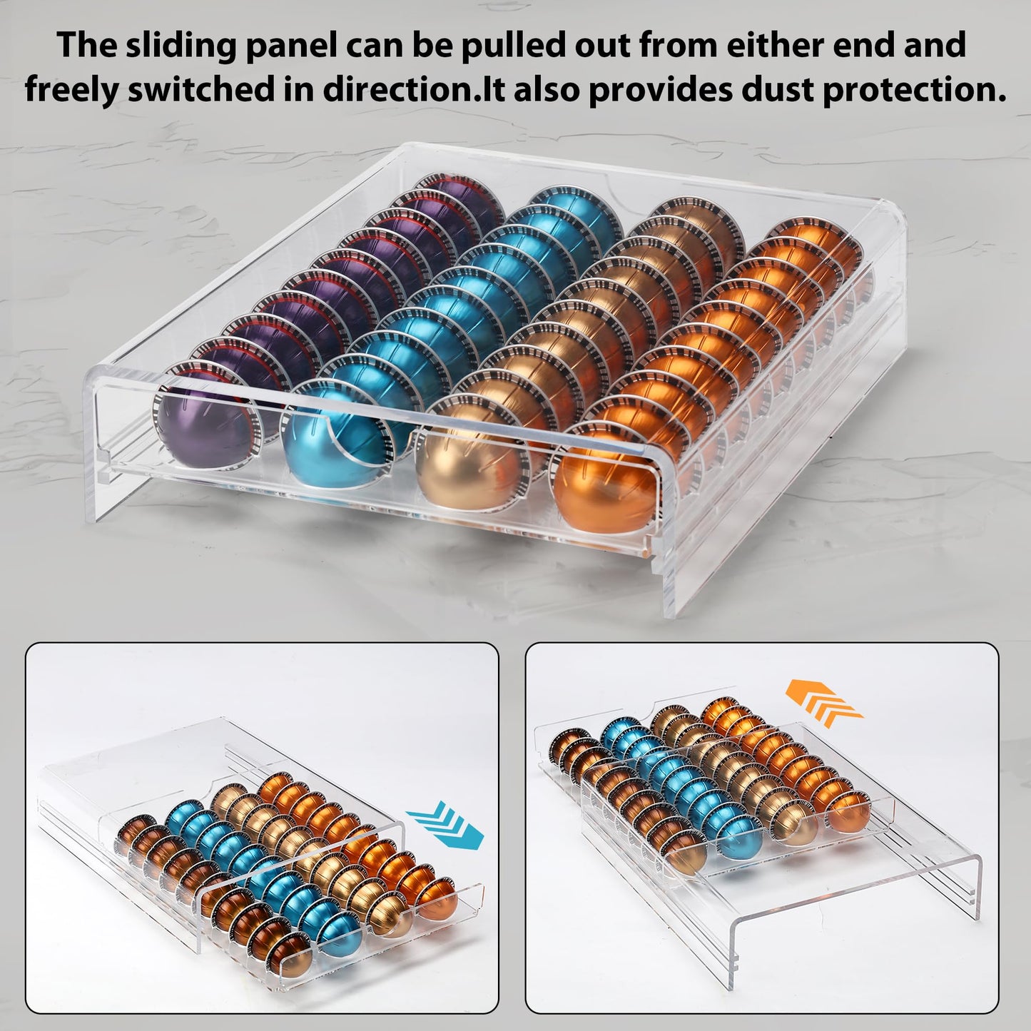 Clear Acrylic Coffee Pod Drawer for Nespresso Vertuo 40 Pod Double Sided Pull Out Organizer