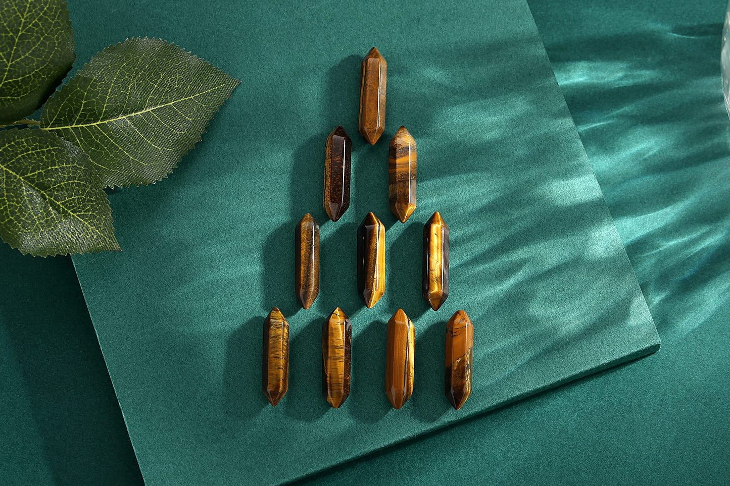 10 PCS Tigers Eye Healing Crystals Wands Polished Tumbled Stones Bulk Natural Hexagonal Pointed Reiki Energy Balancing Meditation Therapy Chakra Wand Set Christmas Gift