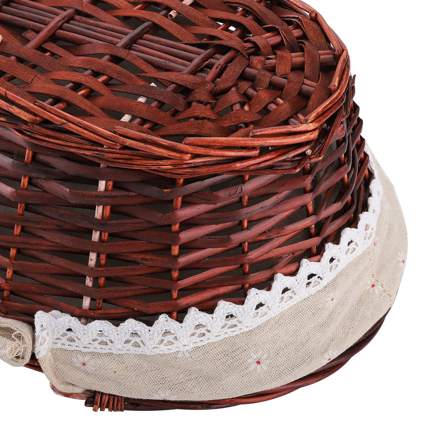 Dicunoy Wicker Basket with Handle, Picnic Baskets with Liner, Empty Gift Gardening Baskets for Harvesting, Willow Organizer Storage Basket for Fruit, Candy, Wine, Gathering, Wedding