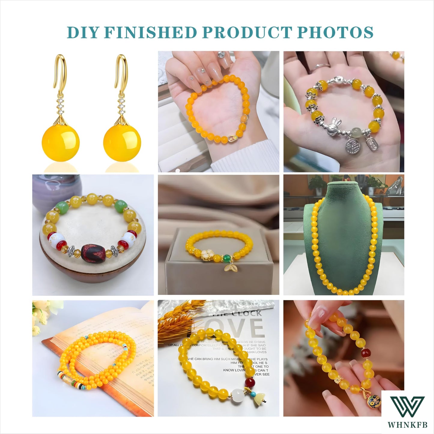 WHNKFB 8mm 50PCS Natural Yellow Agate Round Beads, Banded Loose Stone Beads for Jewelry Making Craft - 4mm 6mm 8mm 10mm Options with Free Elastic Cord