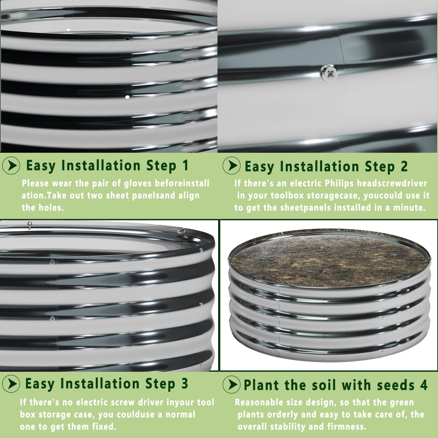 DIIYIV 2Pack 2x2x1ft Galvanized Raised Garden Bed, Planter Raised Garden Beds Outdoor, Round Clearance Raised Garden Beds for Gardening Vegetables