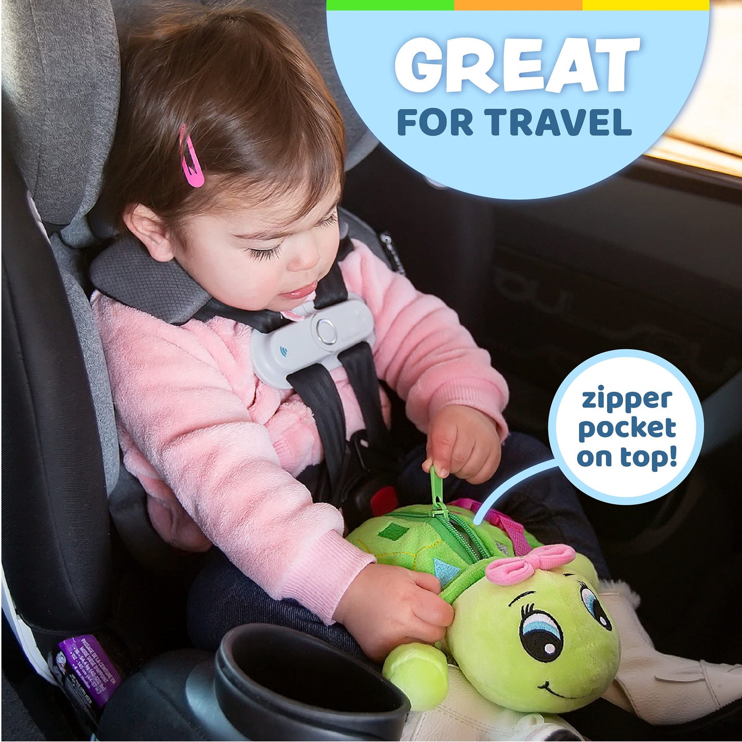 Buckle Toys - Belle Turtle - Learning Activity - Develop Motor Skills and Problem Solving - Counting and Color Recognition - Airplane Travel Essentials - Kids Stuffed Animal