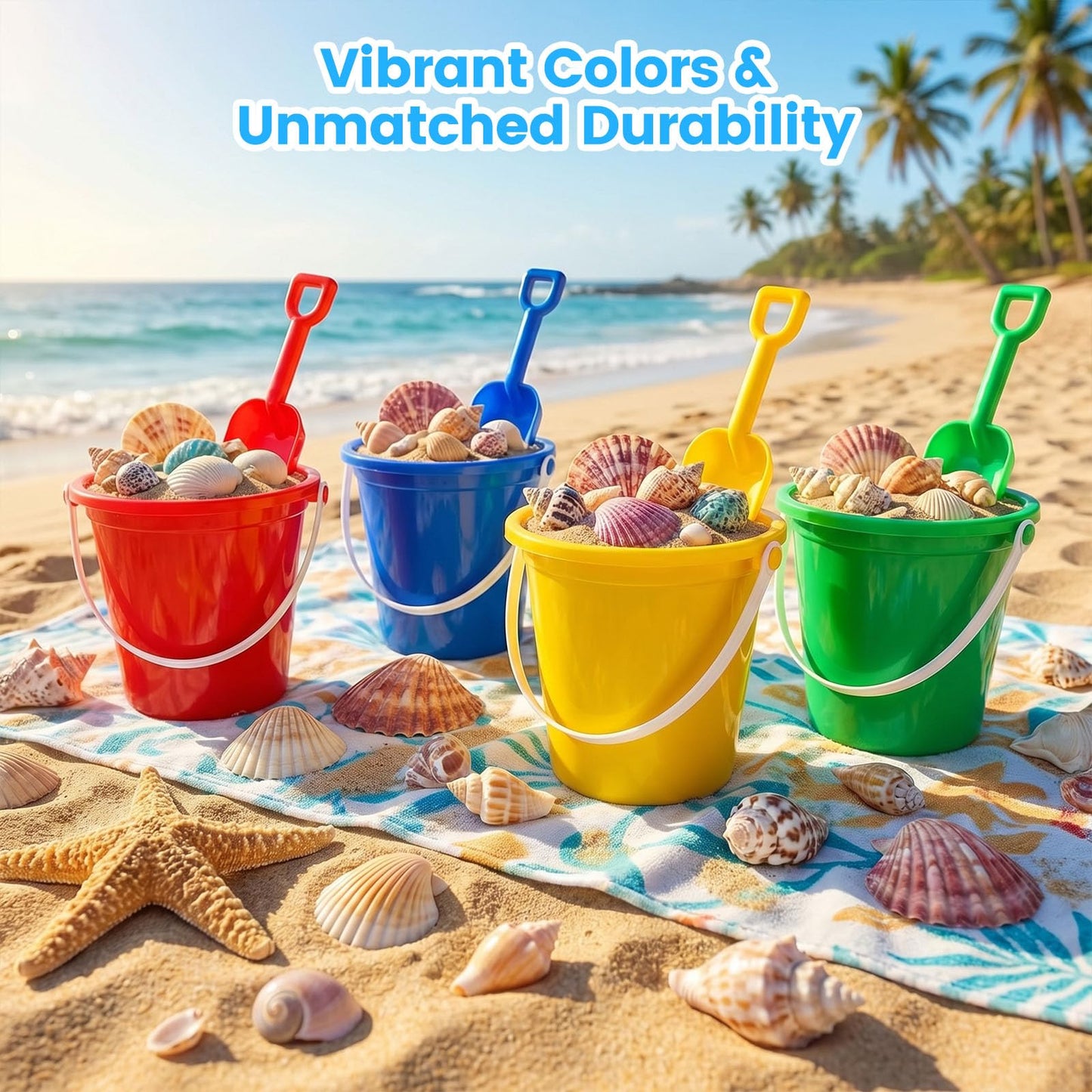 Shindel 28Sets Sand Buckets and Shovels for Kids, Beach Buckets Travel Sand Toys, Beach Essentials, Fun Summer Activities