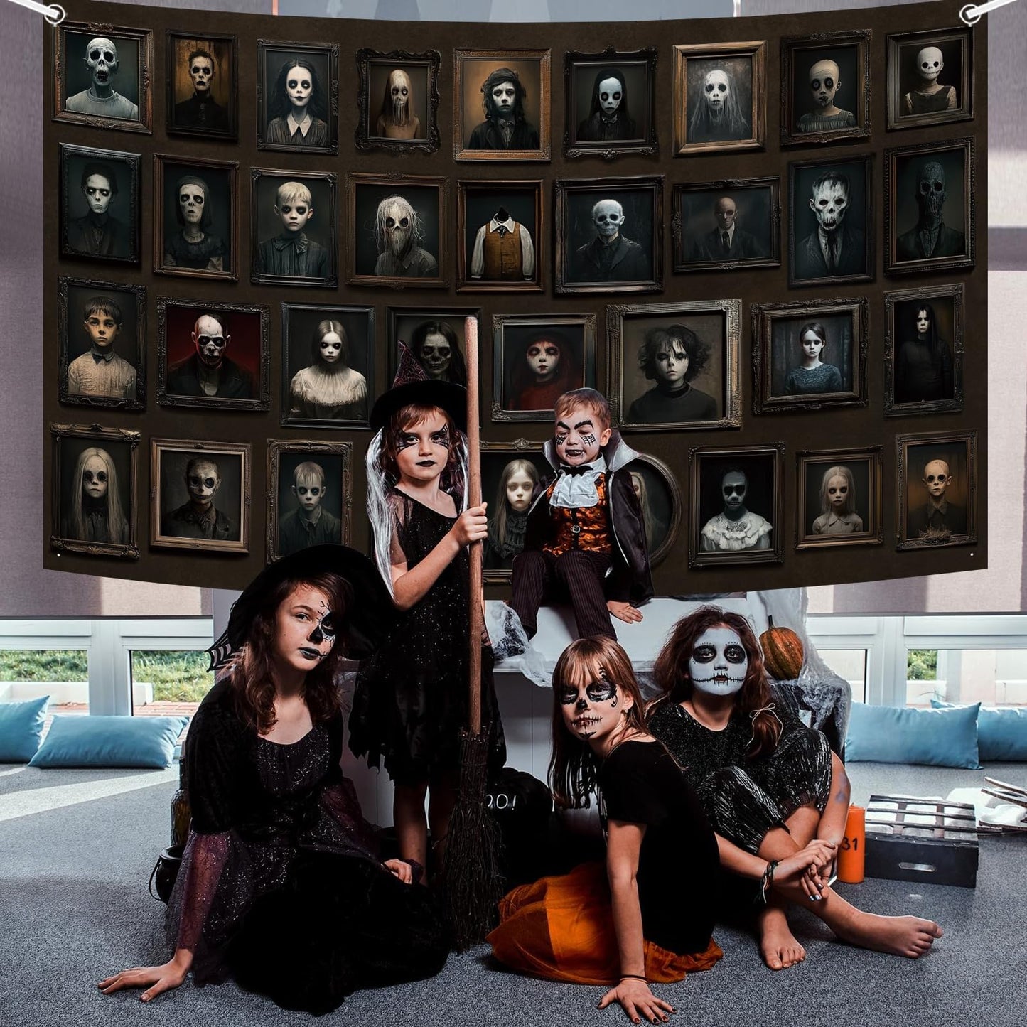 6x3.6ft Halloween Portrait Backdrop Banner Horror Decorations Haunted Banner Gothic Mansion Portraits Halloween Black Photography Background
