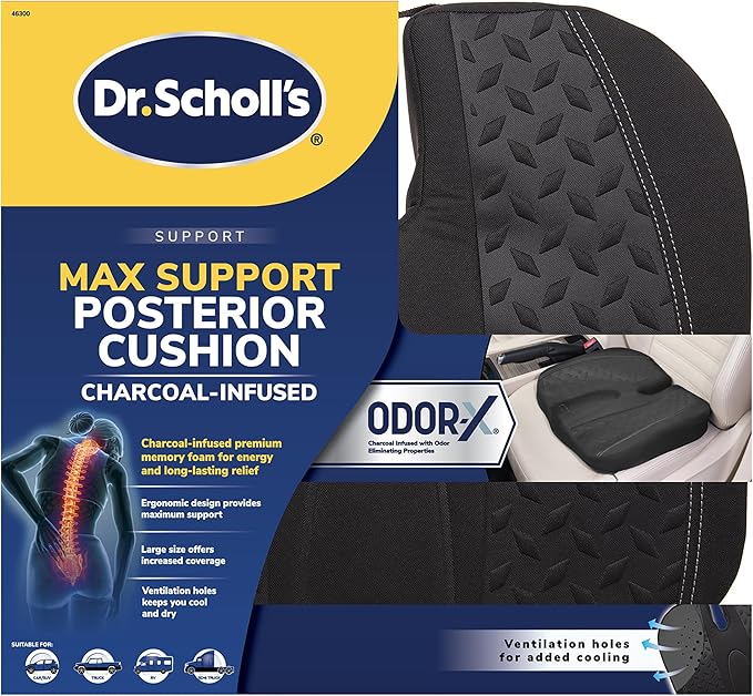 Dr. Scholl's Max Support Charcoal-Infused Posterior Seat Cushion, Memory Foam — Black