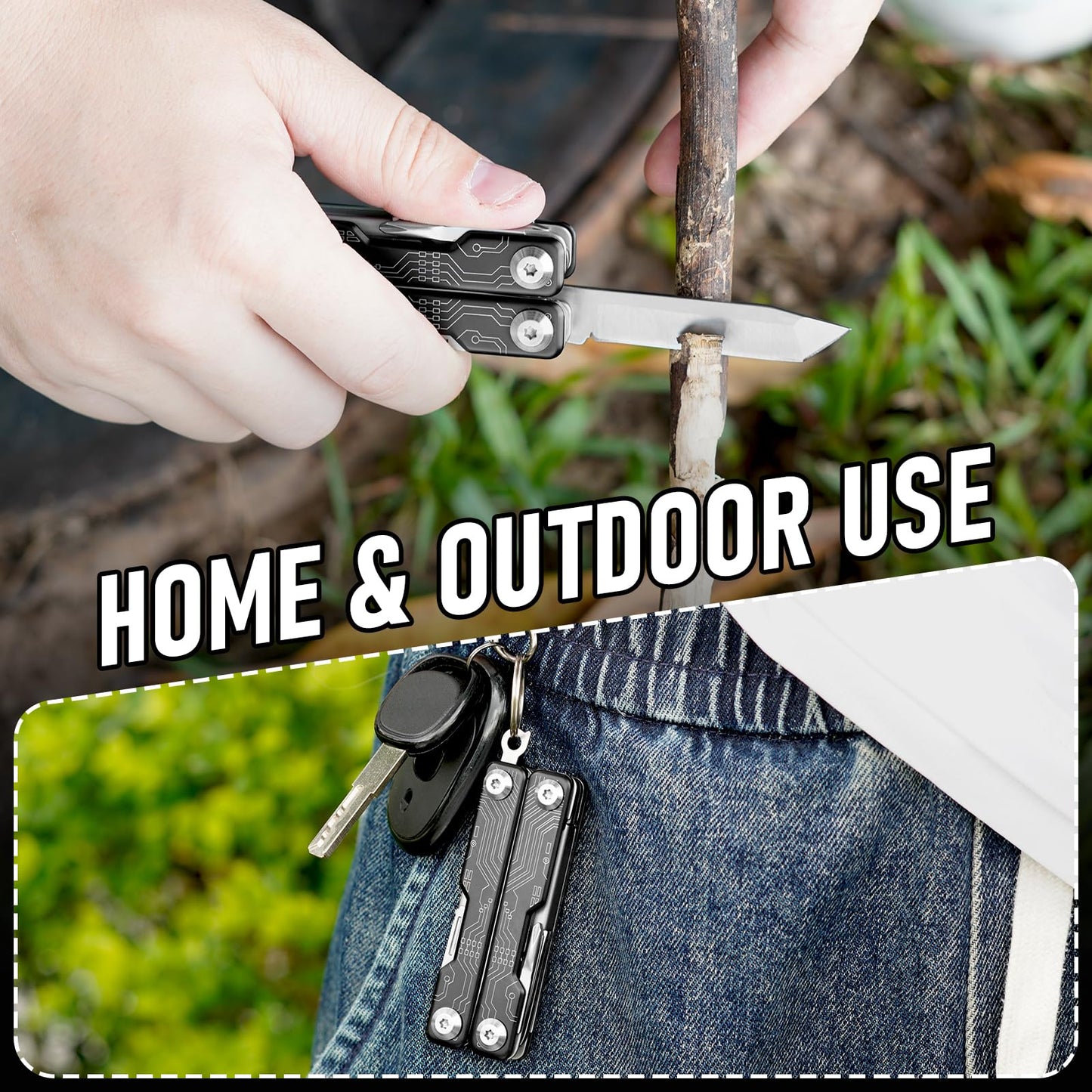 BIBURY Mini Keychain Multitool Scissors B12062B, 9 in 1 Multitool EDC Scissors with Screwdriver, Bottle Opener, Pocket Knife, Spring -Mini Multi Tool for Outdoor, Daily Use, Gifts for Men and Women
