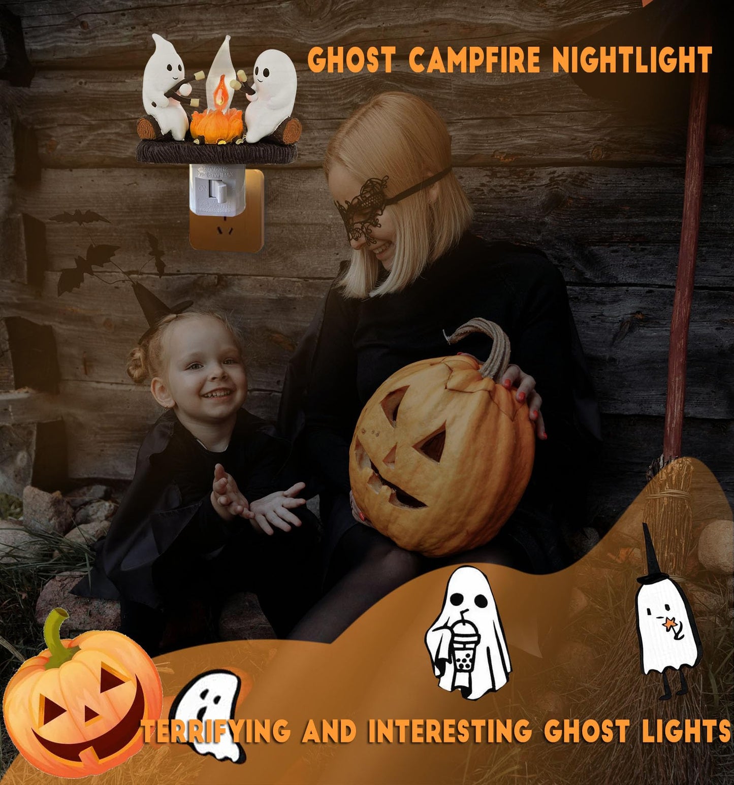 Ghost Campfire Nightlight, Ghost Flickering Night Light, Campfire Flame Halloween Nightlight
