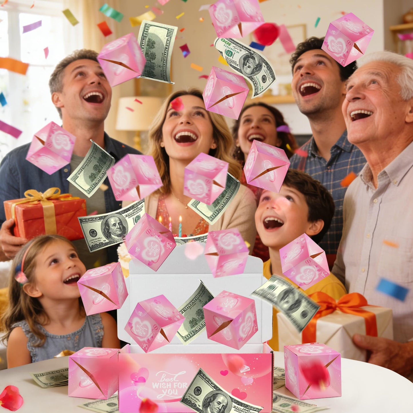 NefosLeuki Surprise Gift Box Explosion for Money,Valentines Pop-Up Explosion Gifts Box,Folding Bounce Box for Valentine's Day,Birthday,Anniversary(Pink-20 Bounces)