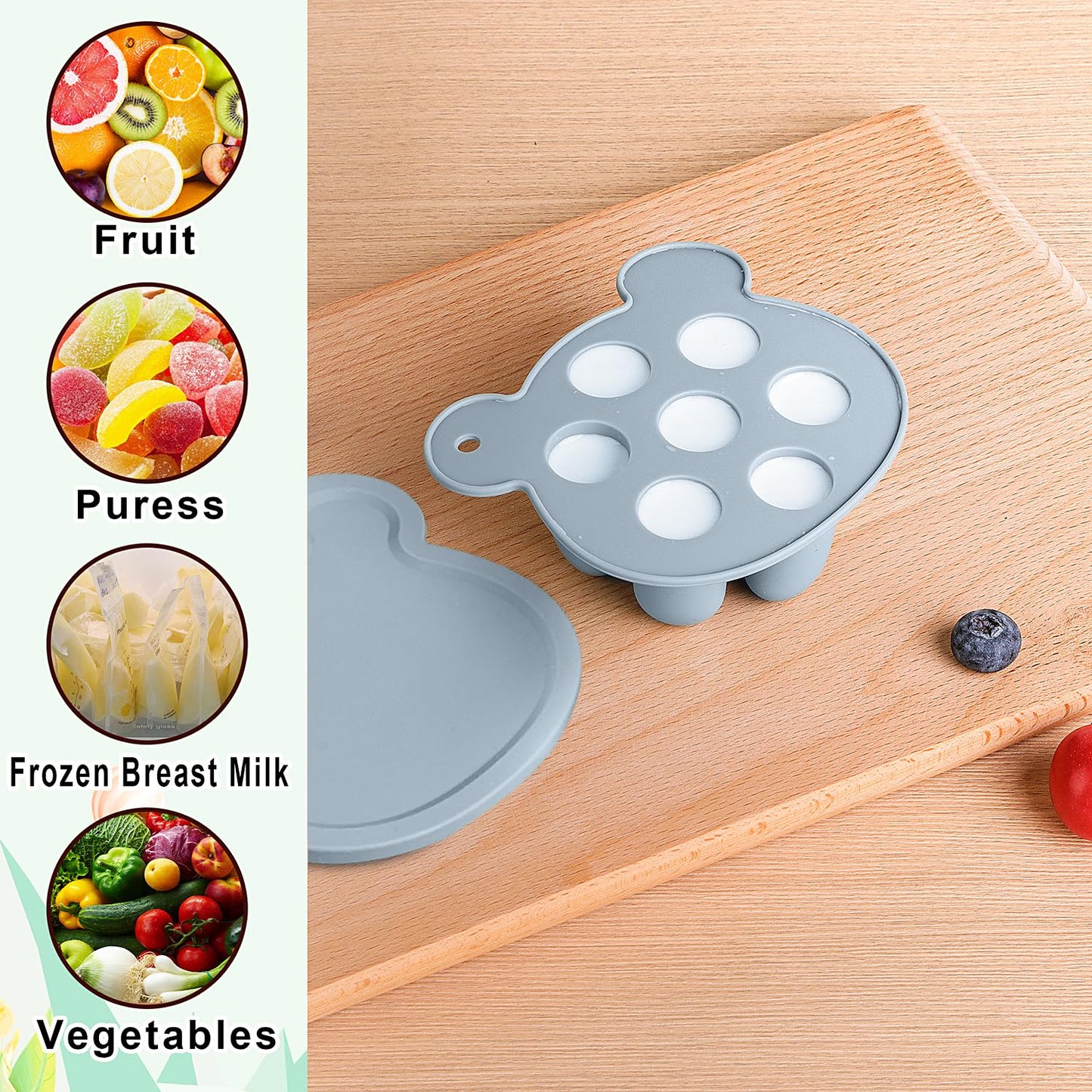 Gedebey 3-in-1 Baby Food & Fruit Feeder Set – Breastmilk Popsicle Mold with Freezer Tray, Teething Relief Toy, BPA Free Infant Silicone Feeding Combo, 3 Bonus Sizes (S/M/L) Sacs (Sky Blue)