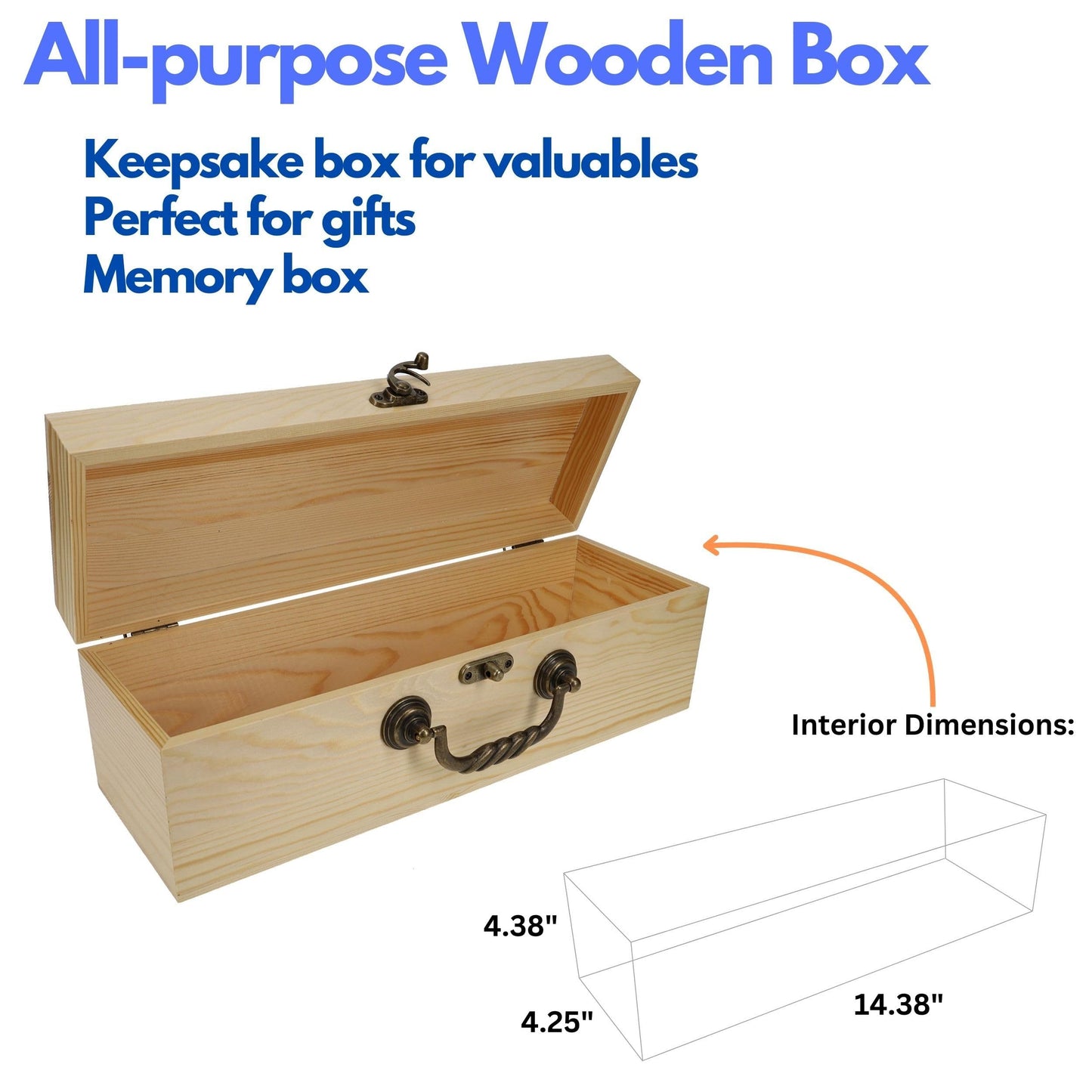 WE Games Large Wooden Box with Hinged Lid, Burnt Wood Finish Natural Stain, Keepsake Memory Box, Decorative Boxes for Living Room, Perfect for Gifts, Adults