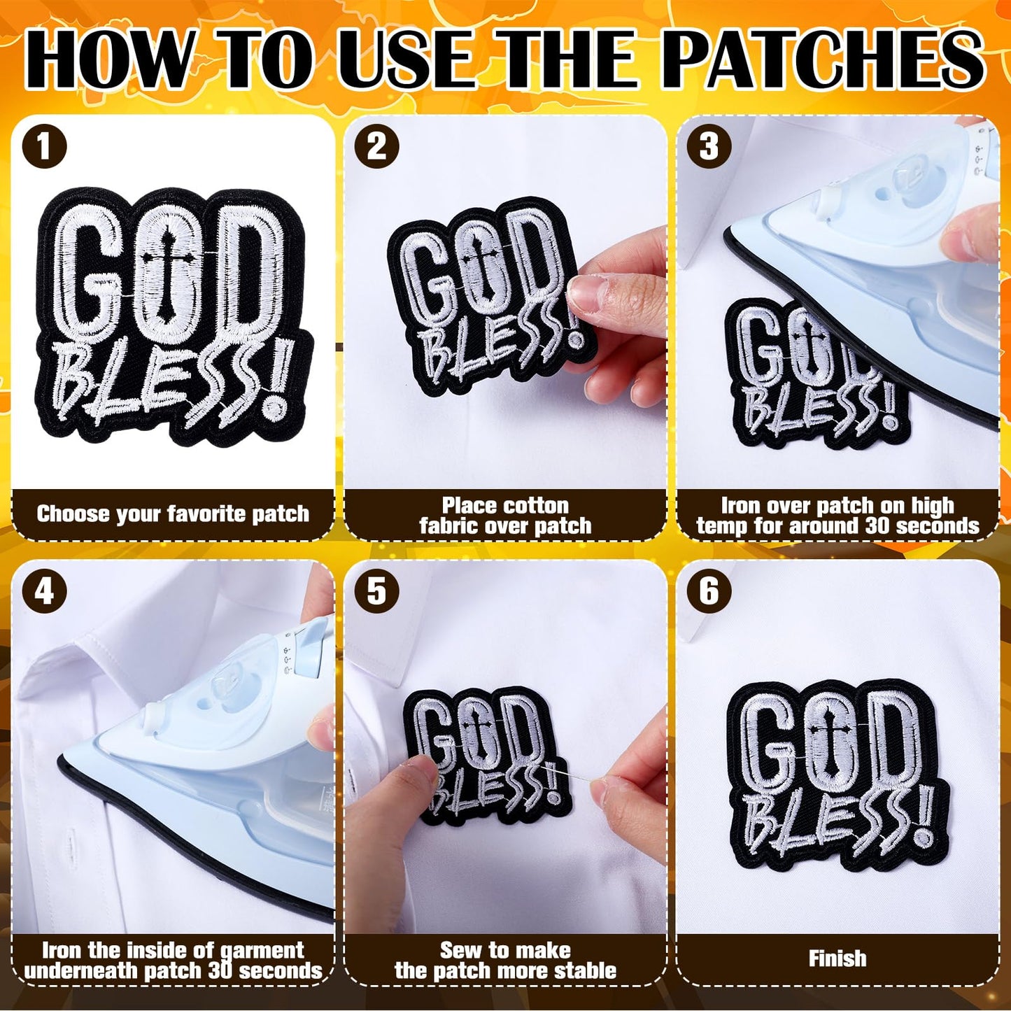 Hahafelt 36 Pcs Black Christian Embroidered Iron on Patches Motivational Bible Verse Religious Sew on Applique Patches for Hat Backpack Jacket Clothes DIY Accessories Decorations