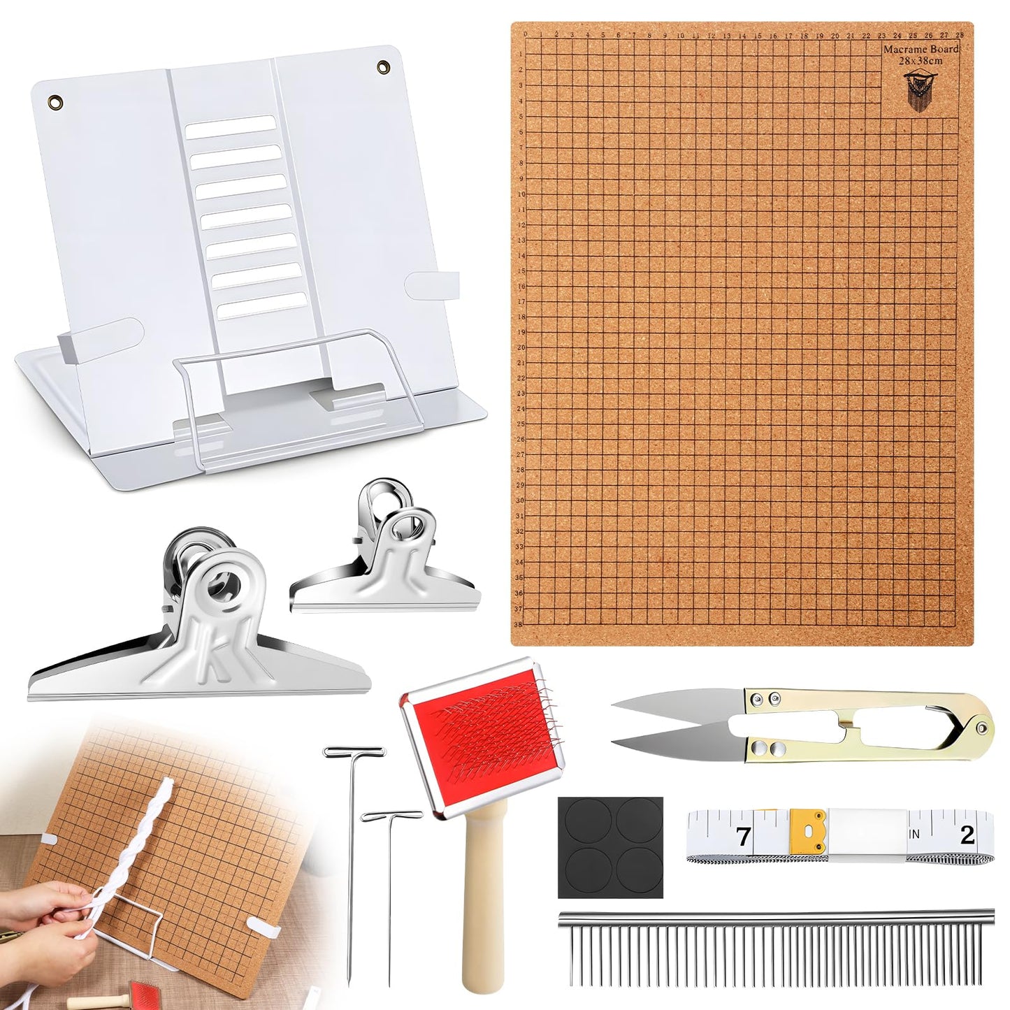 SHENLIU 108 Pcs Macrame Kit 12×16 Inch Macrame Board and Pins, Double Sided Grids Handmade Braiding Making Board, Metal Adjustable Holder, Brush Scissor Ruler for Bracelet Creating, Knotting Creations
