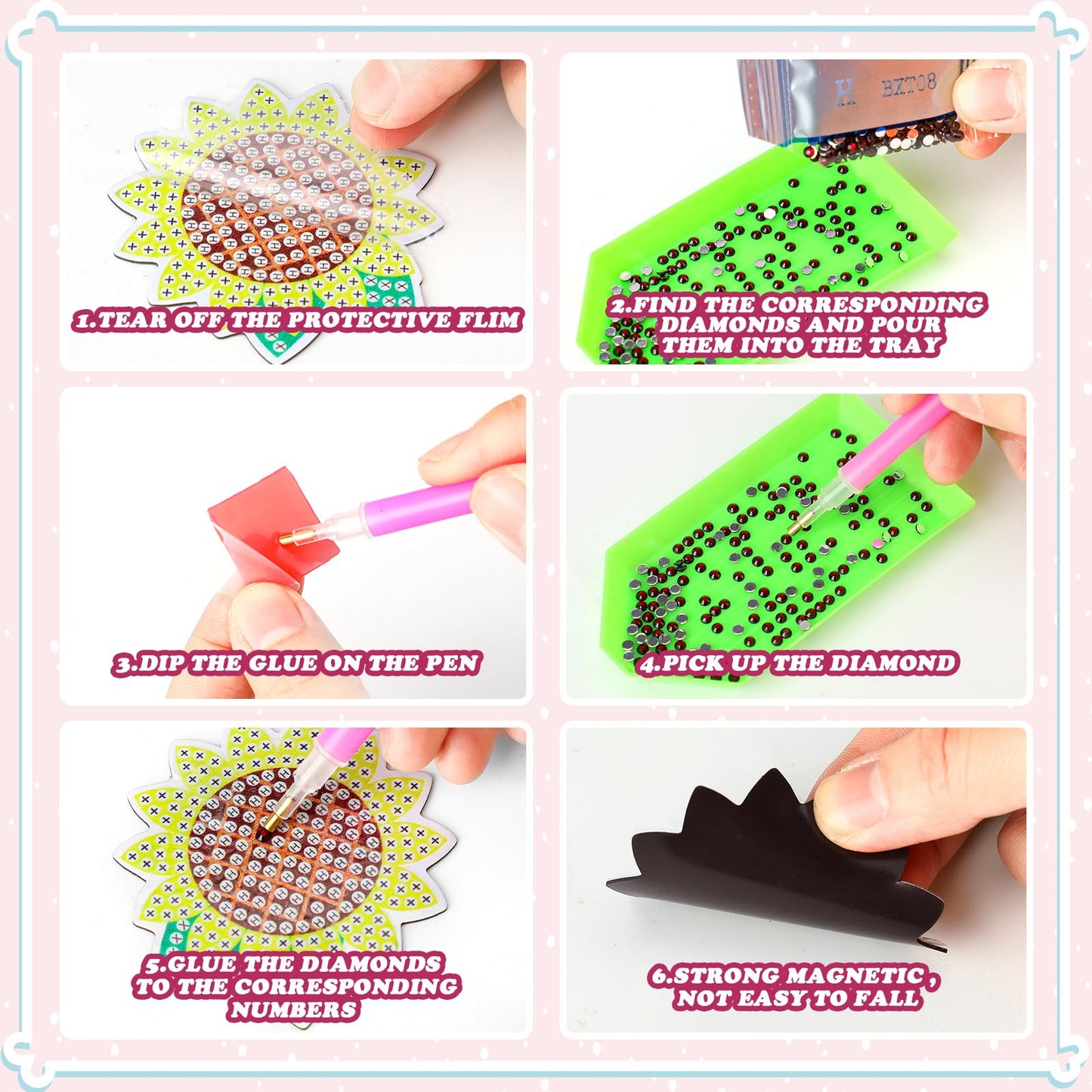 Copkim 30 Pcs Diamond Art Magnets Refrigerator Easy Art Kits Fridge Diamond Painting Magnets Stickers for Adults DIY Home Decors Flower Butterfly(Daisy)
