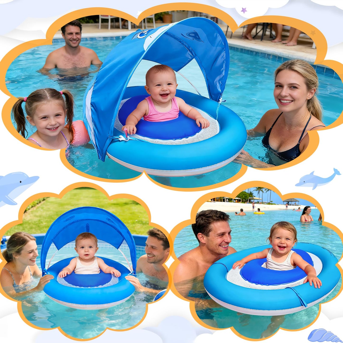 Extra-Large 25.6" Baby Pool Float with Double Airbag & Safety Seat, Inflatable Swimming Ring Float for 6-36 Months Toddler Infant Upgraded Diameter Enhances Stability in Kiddie Pool/Bathtub Swim Train