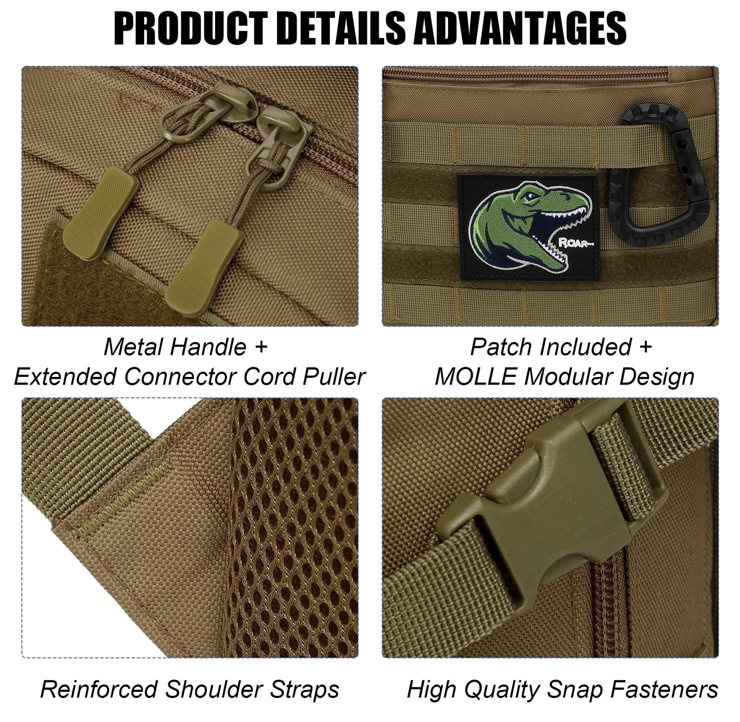 SunForMorning Kids Tactical Backpack Army Molle Bookbag Military Boys Backpack for School, Outdoor, Camping (Includes 2 Patches +1 Carabiner), Brown