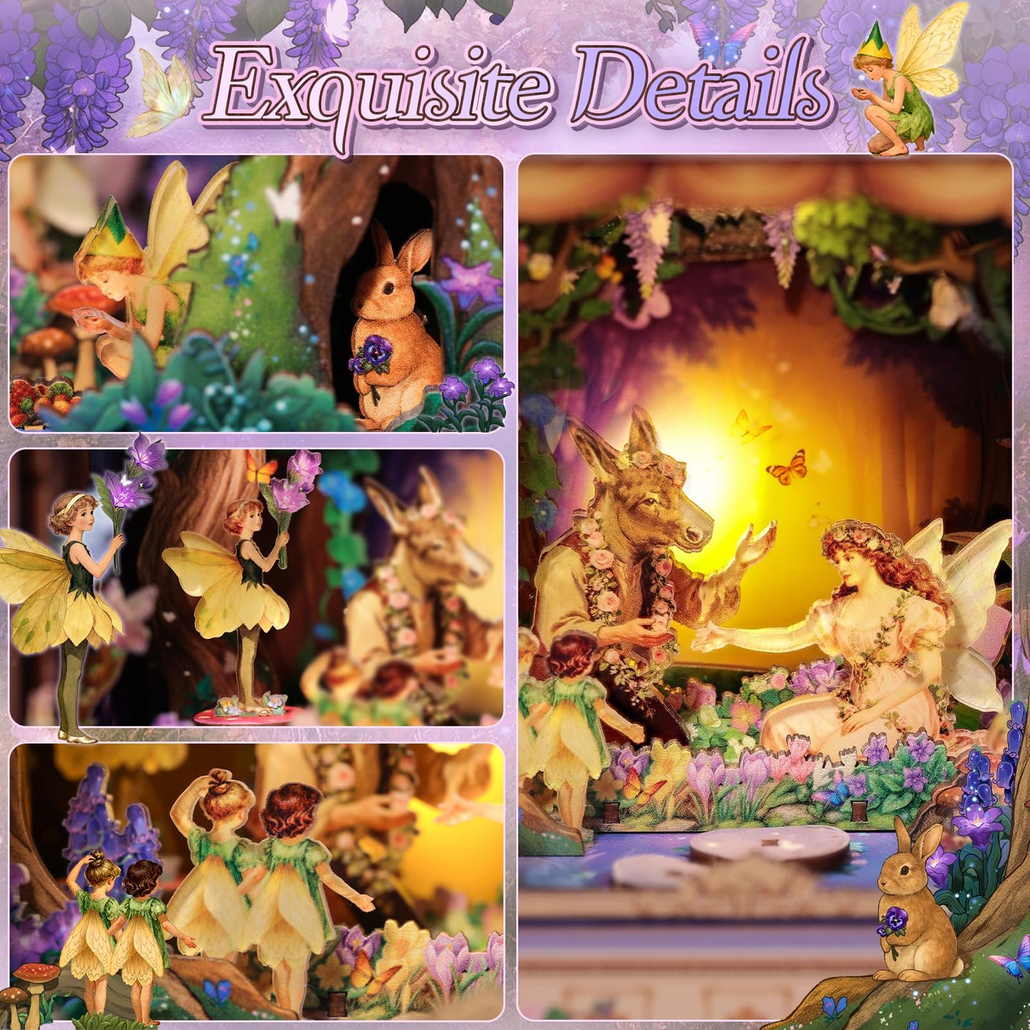 CUTEBEE DIY Miniature House Kit, 3D Wooden Puzzle for Adults, Book Nook Shelf Insert, Shakespeare Literary Gift, Enchanted Forest Miniature Theater Desktop Decor (A Midsummer Night's Dream)