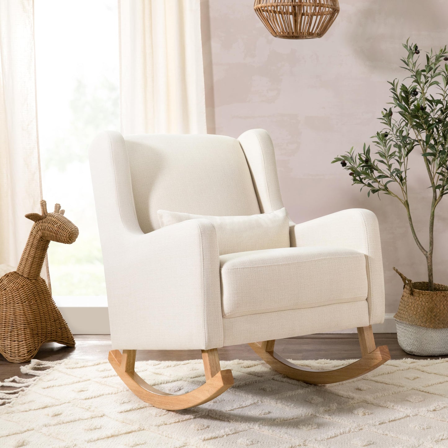 Babyletto Kai Rocker in Performance Natural Eco-Twill with Light Legs, Water Repellent & Stain Resistant, Greenguard Gold and CertiPUR-US Certified