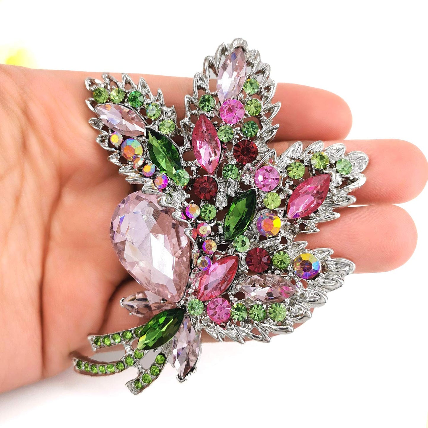 YOQUCOL Big Large Brooch Pin Austrian Crystal Leaf Shape Bouquet Rhinestone Scarf Decoration Wreath Cloth Brooches Pins For Women