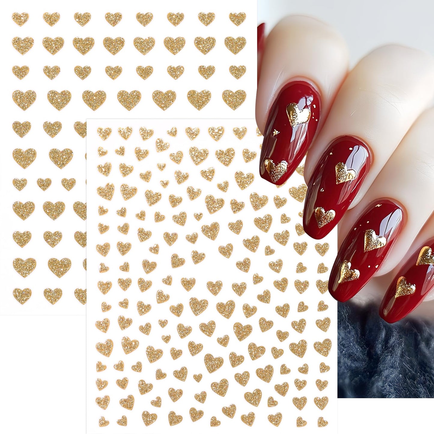 10Pcs Heart Nail Art Stickers Decals 3D Shiny Glitter Love Hearts Self Adhesive Shining Glitters Powder Effect Valentines Heart Nail Design for Lovers Romantic DIY Nail Decoration Manicure Accessories