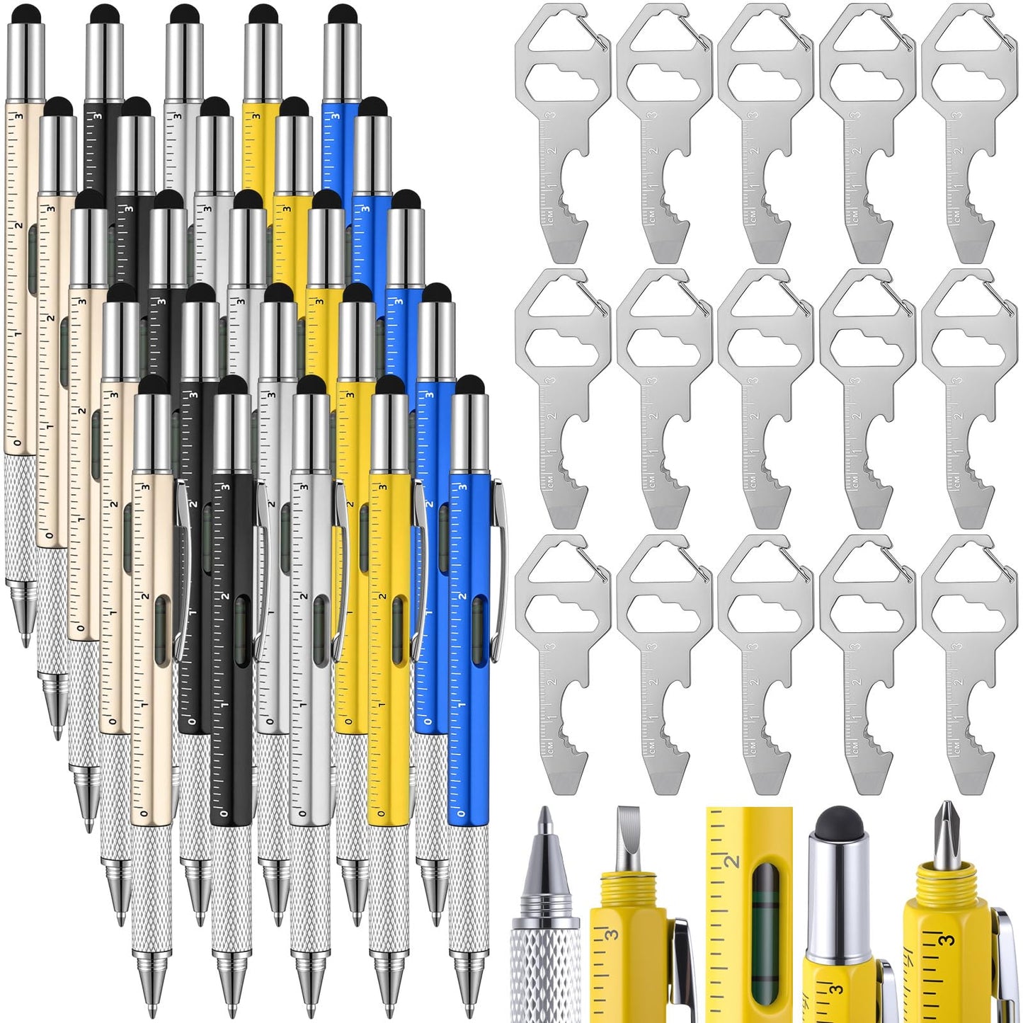 Yeaqee 30 Pcs Multi Tool Gifts For Men 6 In 1 Screwdriver Multi Tool Pens With Stainless Steel Keychain Multi-function Pens Bulk Men Gifts For Dad Husband Father's Day Birthday (Classic Color)