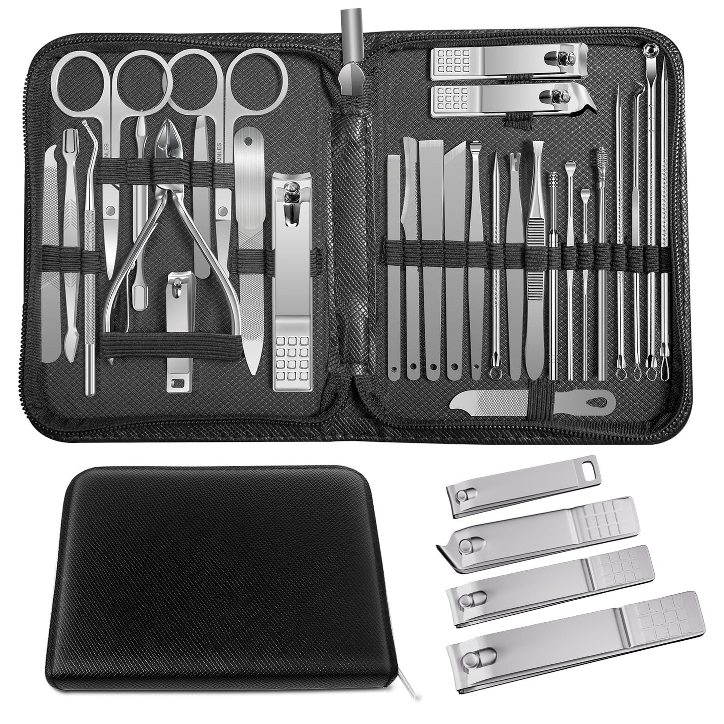 Manicure Set Professional Set Nail Clippers Pedicure Kit-30 Pieces Stainless Steel Manicure Kit, Grooming Kit Nail Care Tools with Luxurious Travel Case Silver