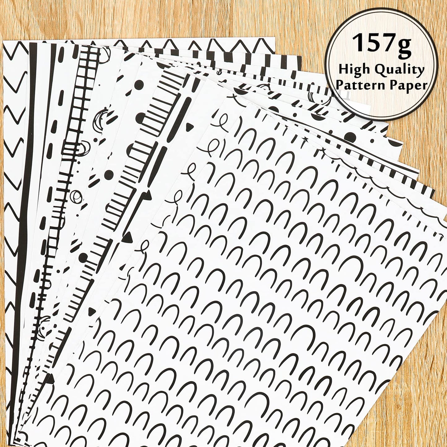Whaline 60 Sheet Black & White Doodle Pattern Paper A5 Size Hand Drawn Squiggles and Dots Scrapbook Paper Double-Sided Minimalist Craft Paper for DIY Card Making Supplies, 12 Designs