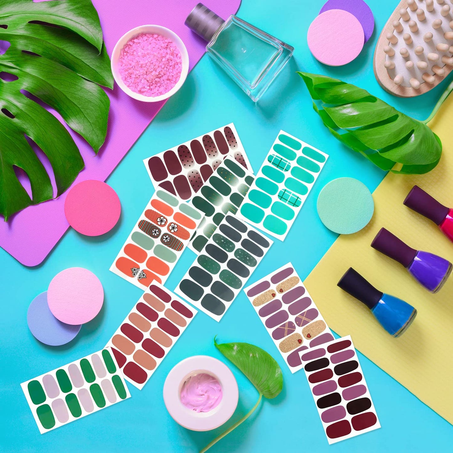 420 Pieces 30 Sheets Nail Wraps with Nail File Nail Polish Strips Glitter Gradient Design Self Adhesive Nail Polish Stickers for Women Girl Nail Art Accessories