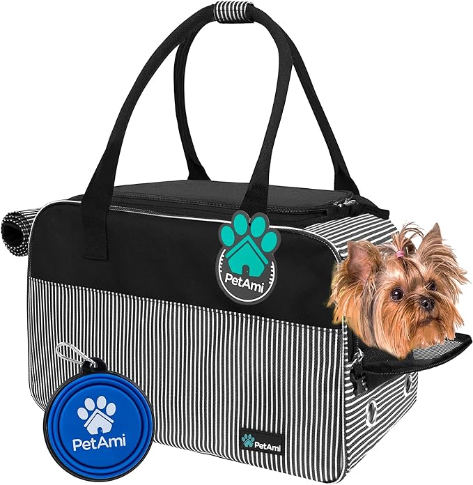 PetAmi Small Dog Purse Carrier with Pockets, Airline Approved, Chevron Teal