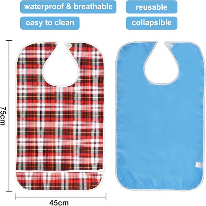 Adult Bibs, Waterproof Bib Clothing Protector with Crumb Catcher, Reusable Dining Bibs for Elderly, Men Women