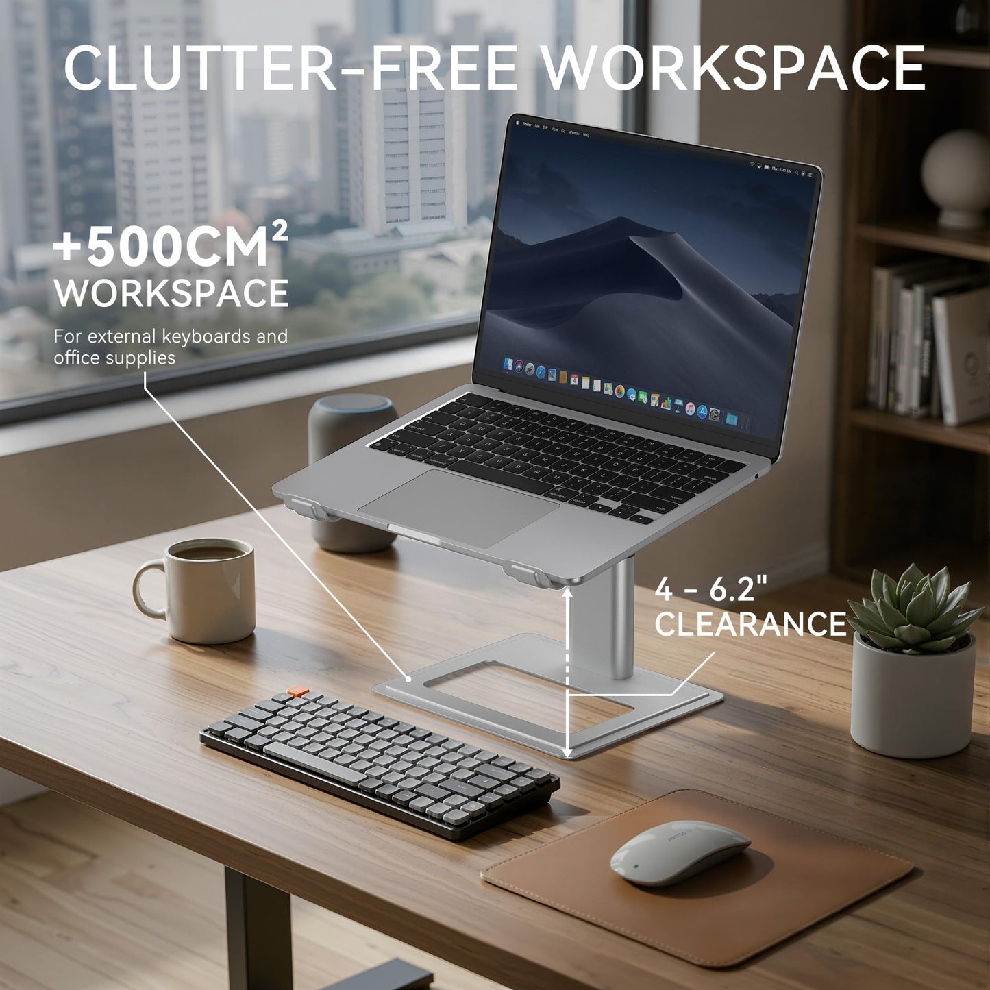 SOUNDANCE Adjustable Laptop Stand for Desk, Computer Stand, Ergonomic Laptop Riser Holder Compatible with 10 to 17.3 Inches Notebook PC Computer, Aluminum Silver