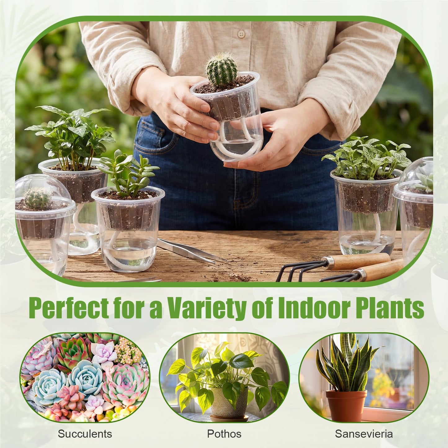 30 Packs 3.3" 4.5" Self Watering Plastic Clear Nursery Pots with Humidity Dome Seed Starter Cups Kits Hydroponic Basket Plant Labels Automatic Watering Planter for Propagation Planting Seedling