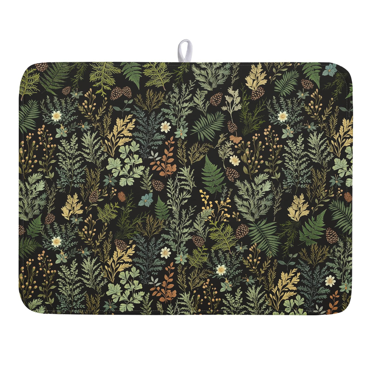 Black Green Botanical Dish Drying Mat for Kitchen Counter 18x24 Inch Super Absorbent Microfiber Kitchen Drying Mat Green Plant Fern Leaves Floral Dish Reusable Washable Dish Drying Pad for Coffee Bar