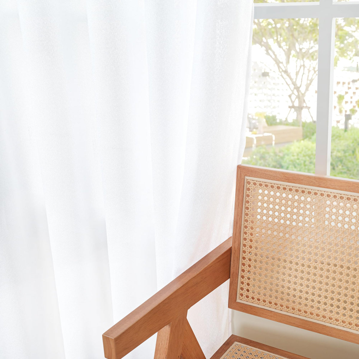 White Linen Semi Sheer Curtains 95 Inches Long 2 Panels Set