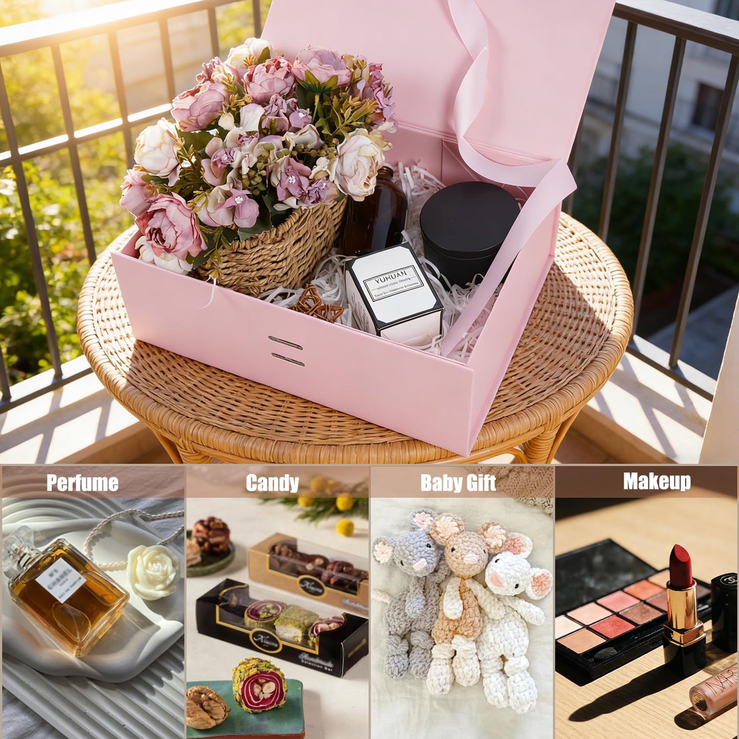 Aimyoo 5 Pack Pink Gift Box with Ribbon, 8.6x6.7x3.4 inch Groomsman Proposal Box for Presents with Magnetic Closure Lids, Rectangle Collapsible Luxury Box for Wedding, Christmas, Halloween, Birthday