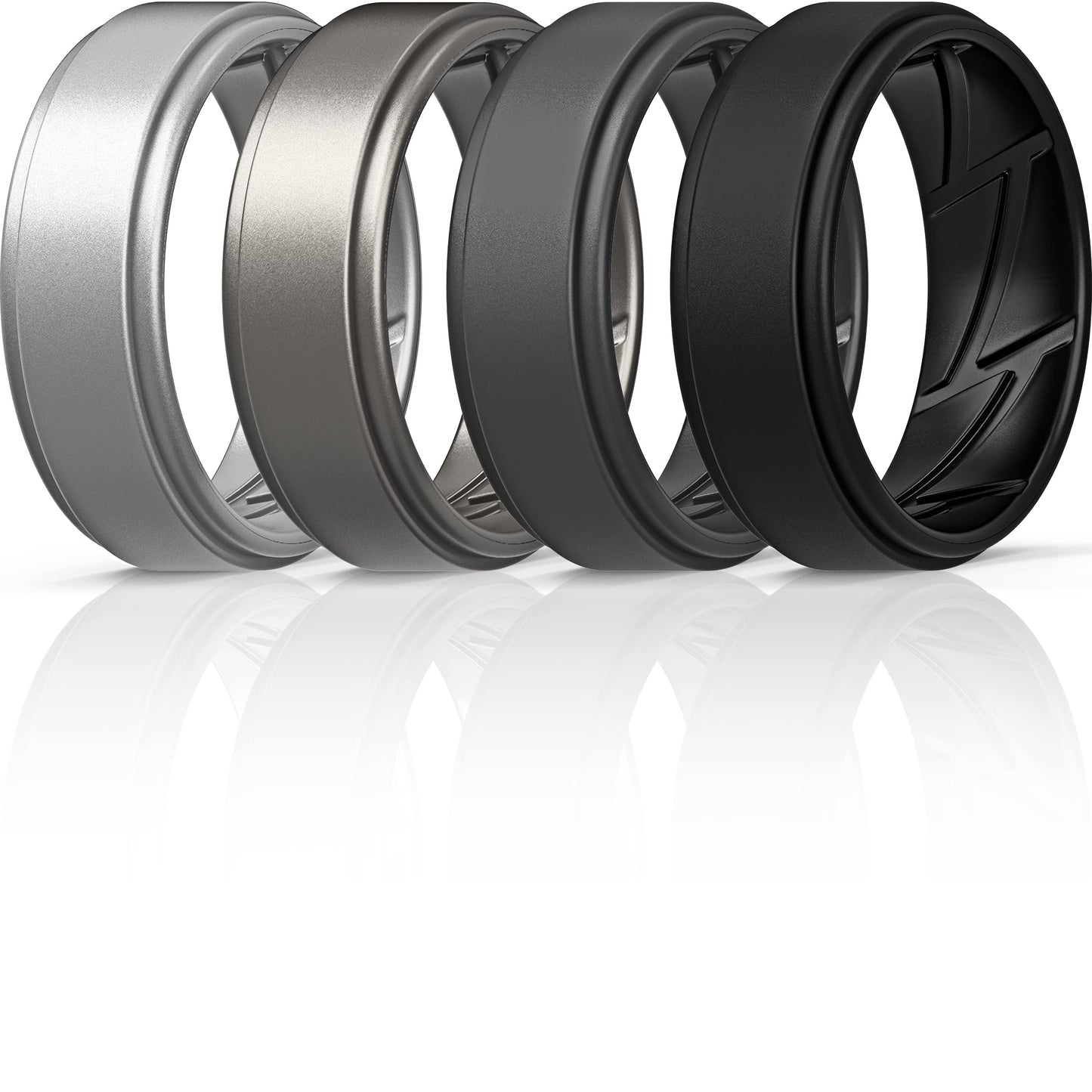 ThunderFit Silicone Wedding Rings for Men Breathable Airflow Inner Grooves, Step Edge Sleek Design Rubber Engagement Bands 8mm Wide 2mm Thick, Variety Multipack 1-7