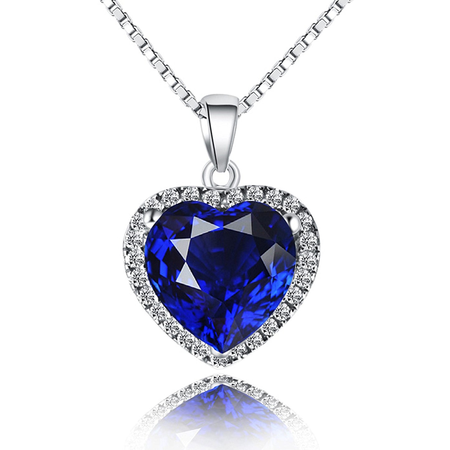 Navachi 925 Sterling Silver 18k White Gold Plated 3.7ct Heart Sapphire Az9364p Necklace Pendant 18"