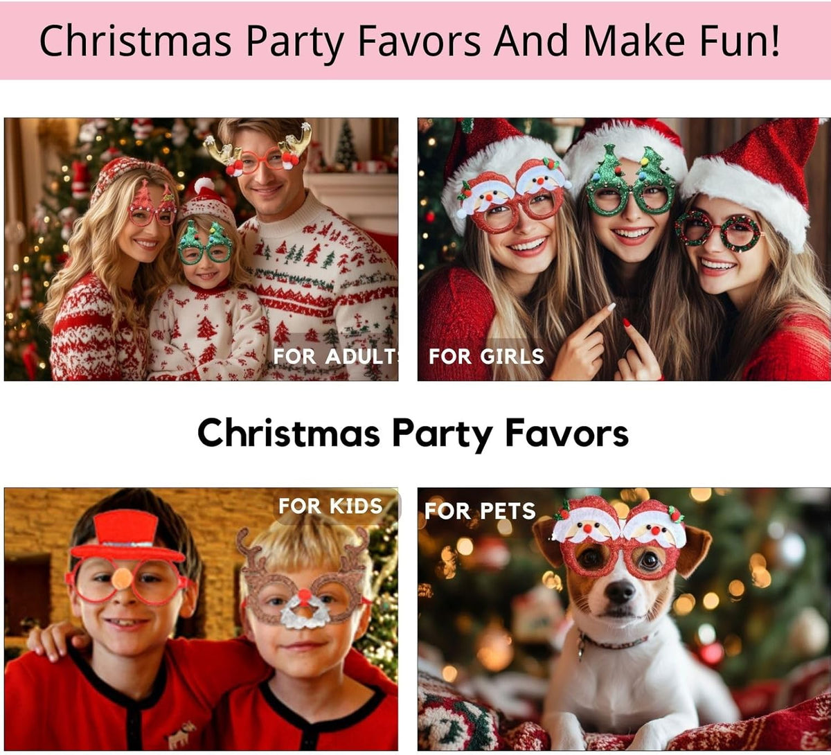 SEVEN STYLE 16 PCS Christmas Holiday Glasses for Kids & Adults,Cute Christmas Glasses Frames,Fun Christmas Party Favors Festive Decorations & Trinkets, Perfect for Goodie Bag Stuffers ，Photos booth