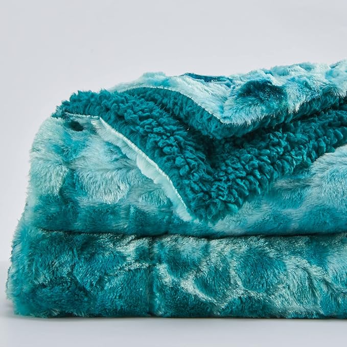 NEWCOSPLAY Super Soft Faux Fur Blanket Twin Size Tie-dye Light Teal Sherpa Fuzzy Plush Warm Blanket for Sofa Bed (Tie-dye Light Teal, Twin(60"x80"))