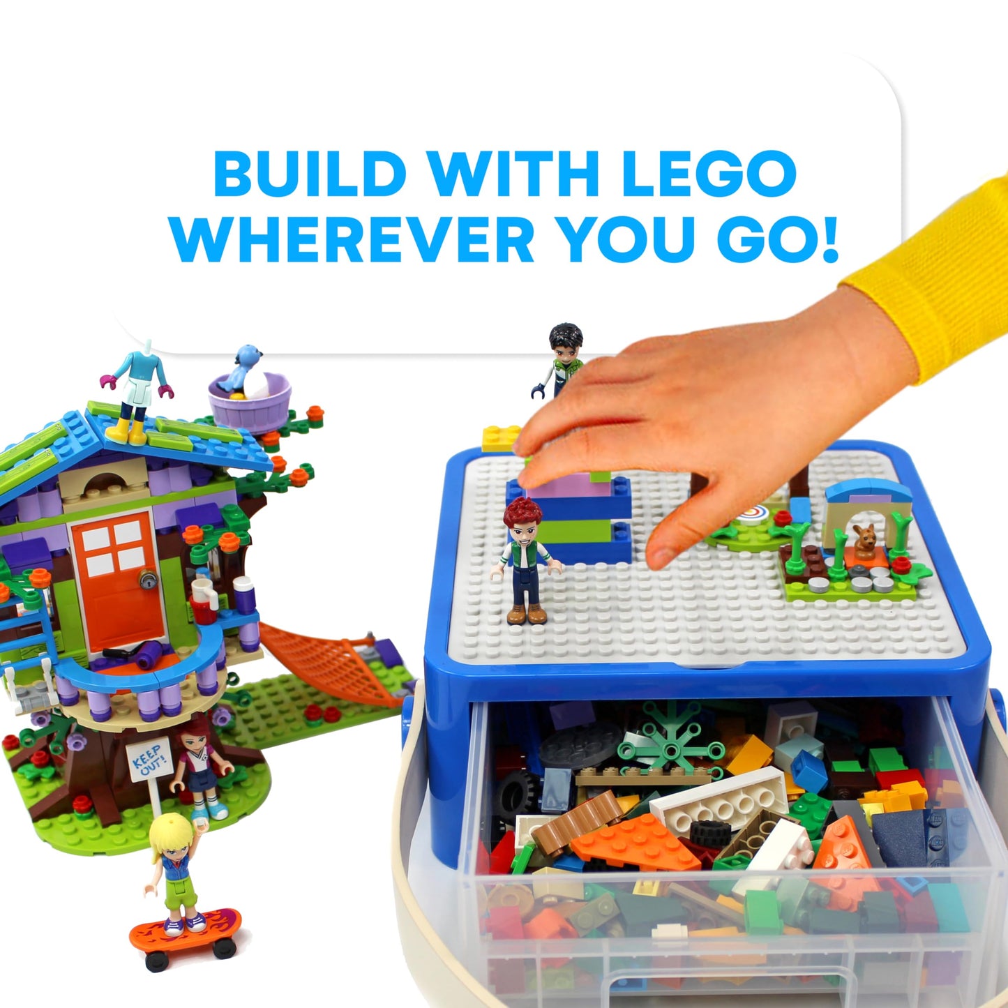 Bins & Things Storage Bin Organizer Box - Toy Storage Case for Building Blocks, Small Dolls and Accessories - Kids Toy Suitcase with Baseplate Lid - Mess-Free Organizer for Travel and Playroom