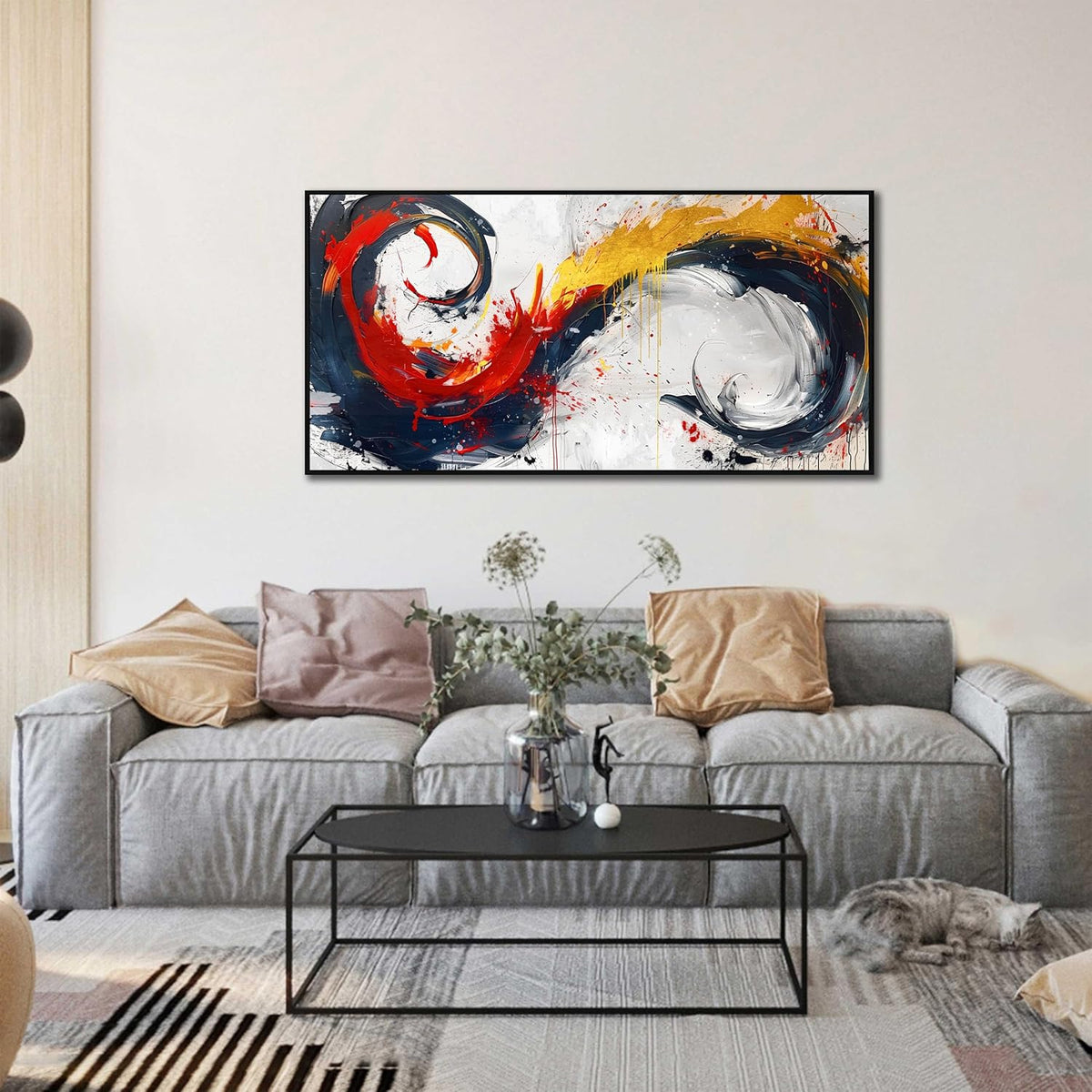 Abstract Art Work for Living Room Walls - Modern Prints Canvas Wall Art - Black Framed Wall Art for Bedroom Size 24" x 48"